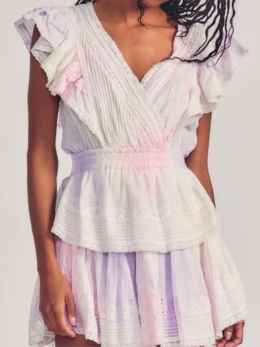 LoveShackFancy Gwen Mini Dress Multi Tie Dye Size M